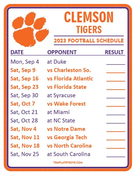 clemson fotball schedule